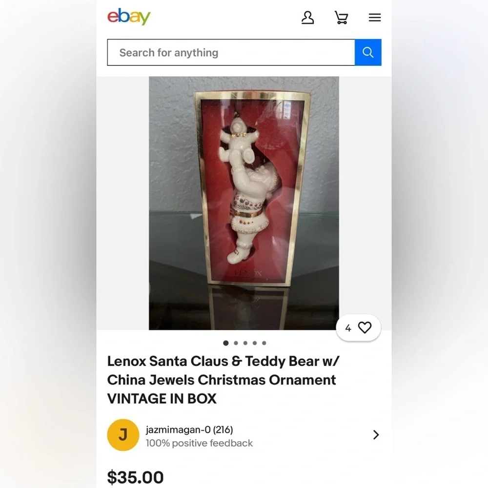 Lenox Vintage Santa & Teddy Festive Ornament in Cream/Gold Christmas Holiday EUC